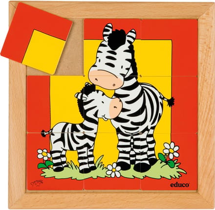 Dierenpuzzel Moeder en kind - Zebra - 9 stukjes - Educo