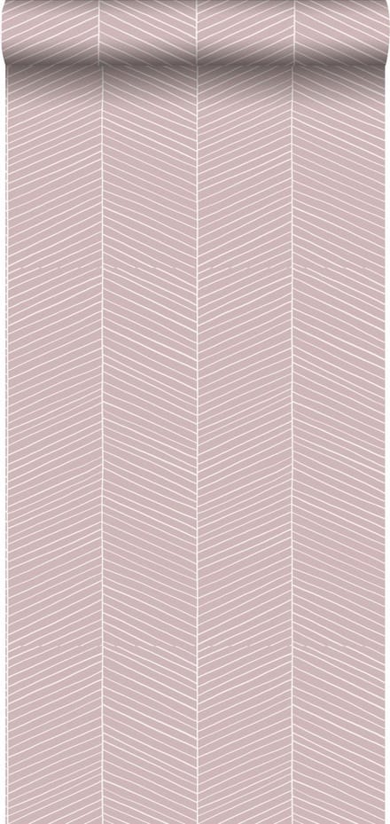 ESTAhome behang visgraat-motief oudroze - 53 cm x 10.05 m - 139107