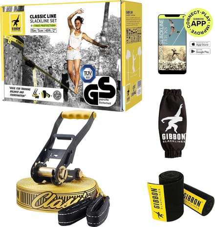 Slackline Set 15 Meter voor Beginners en Gevorderden met Boomprotectie