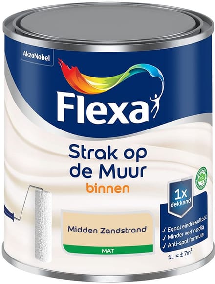 Flexa - Strak Op De Muur Binnen Mat - Midden Zandstrand - Mengverf - 1 L