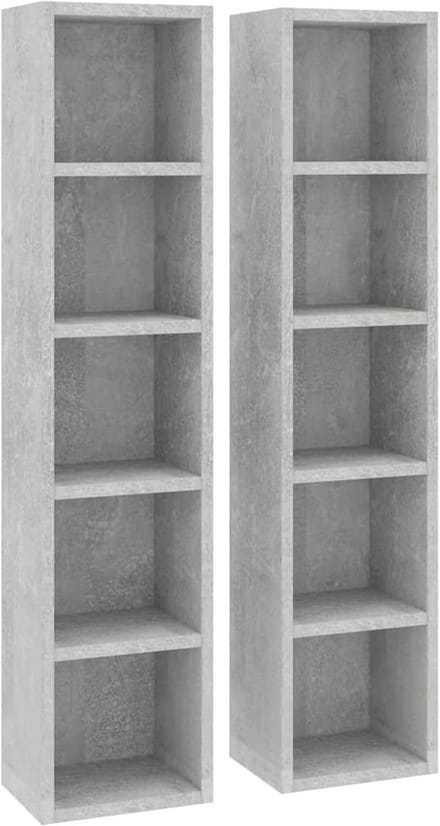 CD Opbergrek voor aan de Muur - Set van 2 - Grijs - 5 Vakken per Stuk - Compacte DVD/Blu-ray Kast
