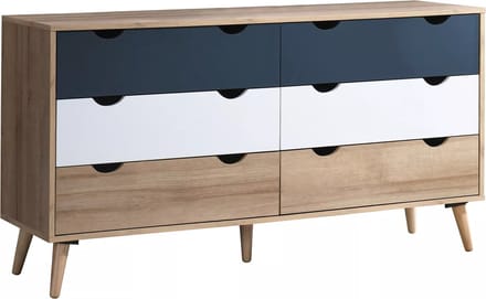 Vente-unique Commode met 6 lades - Kleur: naturel, wit en marineblauw - LURVIA