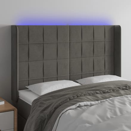 vidaXL - Hoofdbord - LED - 147x16x118/128 - cm - fluweel - donkergrijs