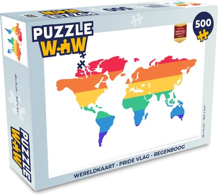 Puzzel Wereldkaart - Pride vlag - Regenboog - Legpuzzel - Puzzel 500 stukjes