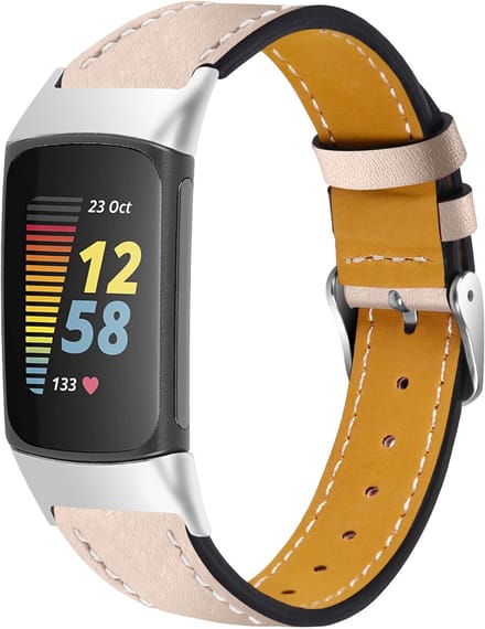 Strap-it Modern leren bandje met gespsluiting - geschikt voor Fitbit Charge 5 / Fitbit Charge 6 (lichtbeige)