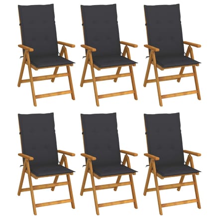 vidaXL - Inklapbare - stoelen - 6 - st - met - kussens - massief - acaciahout