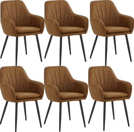 Colenis® - Melissa Eetkamerstoel - Set Van 6 - Cognac - Microfiber - Microvezel - Met armleuning