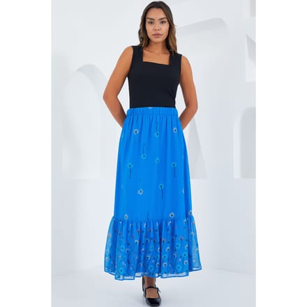 Geprinte Maxi Rok met Bloemenmotief