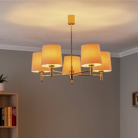 Argon Kroonluchter Polo, 5-lamps, beige/messing donker