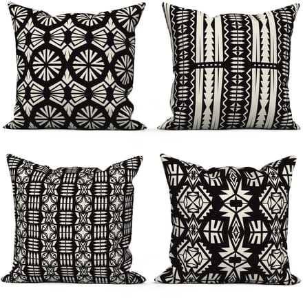 Dailygoods- Sierkussen Set van 4 - 40x40 cm - Boho Geometrisch Patroon - Zwart/Wit - Wasbaar - Polyester Vlas Textiel - Decoratiekussen