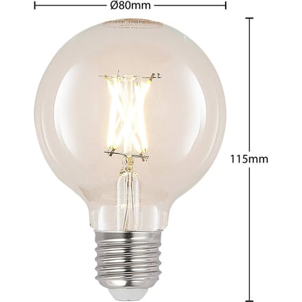 Arcchio LED lamp G80 E27, 4 W, 2.700 K, LED filament lamp, helder, dimbaar