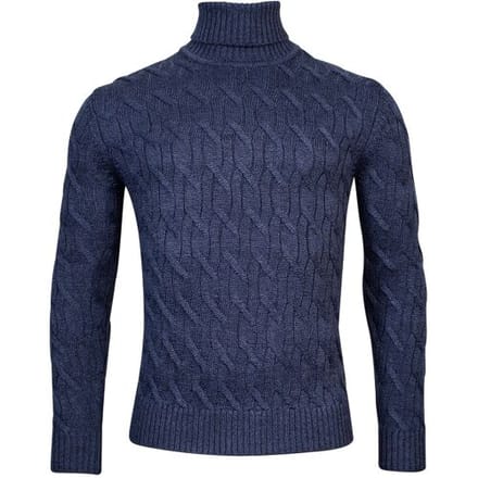 Thomas Maine Trui High Neck Allover Cable Knit Indigo / male