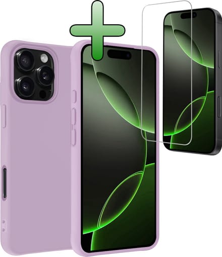 Hoesje Met Screenprotector - Geschikt voor Apple iPhone 16 Pro Max - Sterk & Shockproof - Back Cover - Siliconen Case - Telefoon Hoes - Lila