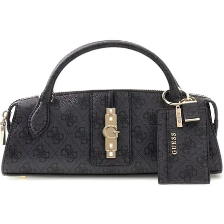 GUESS handtas schoudertas Yvonne Logo Mini Satchel Coal Logo donkergrijs