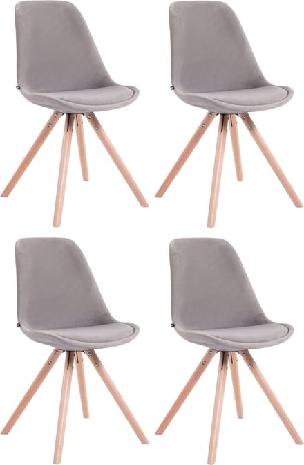 CLP Toulouse Set van 4 Stoelen - Rond frame - Fluweel grijs natura