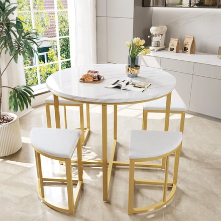 HAUSS SPOLE Eetkamerset 80x80x75cm - Ronde Eettafel met 4 Stoelen - Compact Design - MDF - Wit