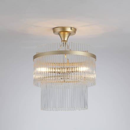Searchlight Plafondlamp Lara, Ø 35 cm, goudkleurig/helder, glas/metaal