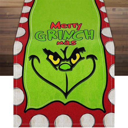 Kersttafelloper Kerstversiering Groen Grinch Tafelkleed black