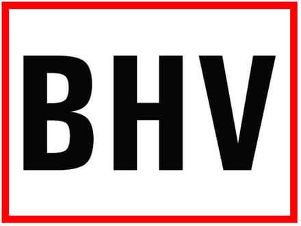 BHV tekststicker - zelfklevende folie - 200 x 150 mm - rood wit