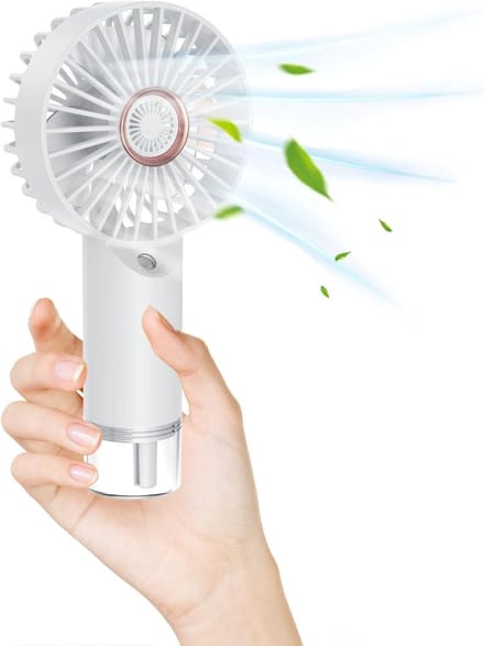 Handventilator - draagbare handventilator - Mini-ventilator - Leuke draagbare mini-ventilator - handventilator - turboventilator met waterspray - USB-oplaadbaar - 3 snelheden - voor op reis-kantoor- buiten（ wit）