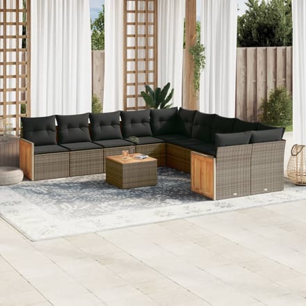vidaXL - 11-delige - Loungeset - met - kussens - poly - rattan - grijs