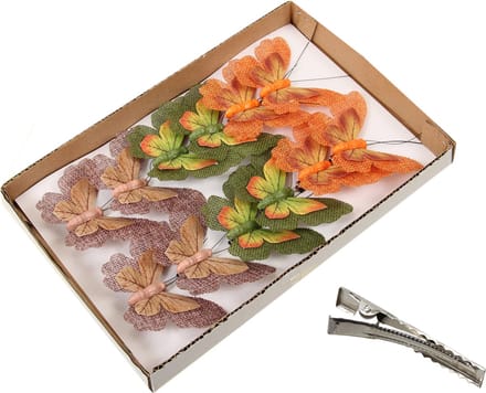 Othmar Decorations decoratie vlinders op clip - 12x - gekleurd -9 cm