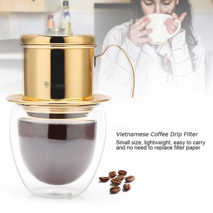 Roestvrijstalen Kop Vietnamese Koffie Druppel Filter Maker Infuser Thuis Goud beige
