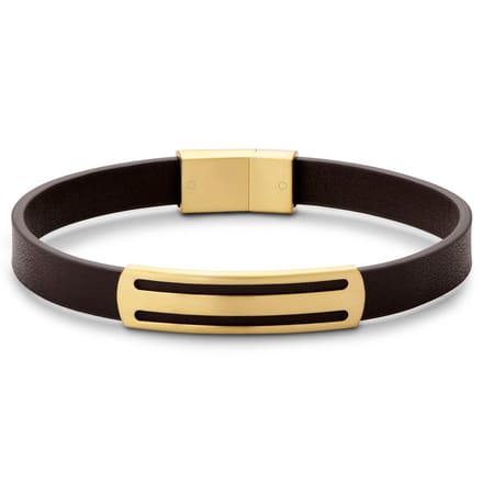 Nomen |Goudkleurige en Bruine Gestreepte ID-armband