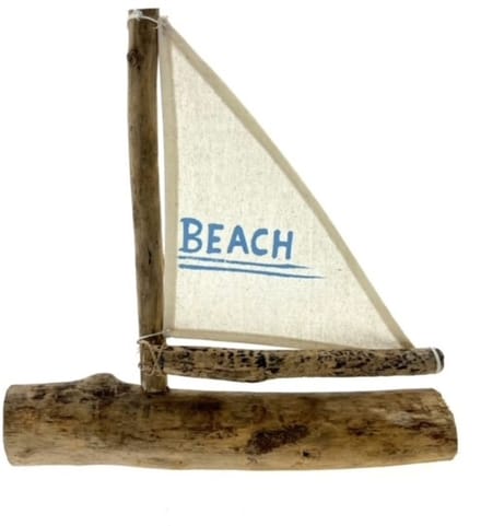 Boot drijfhout Beach met linnen zeil