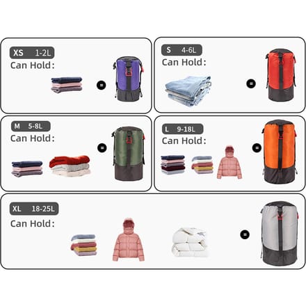 5pcs Sac de Compression Léger Sac de Rangement Compression Imperméable en Polyester pour Camping Randonnée Randonnée Sac à Dos L