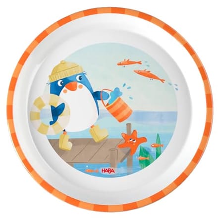 Haba bord pinguïn - kinderteller melamine antislip 18 cm.