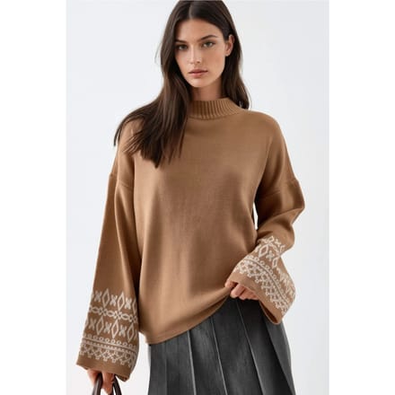 Crew Neck Jacquard Gebreide Trui