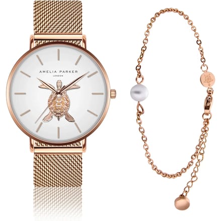 Dameshorloge en armband Amelia Parker Rose Turtle