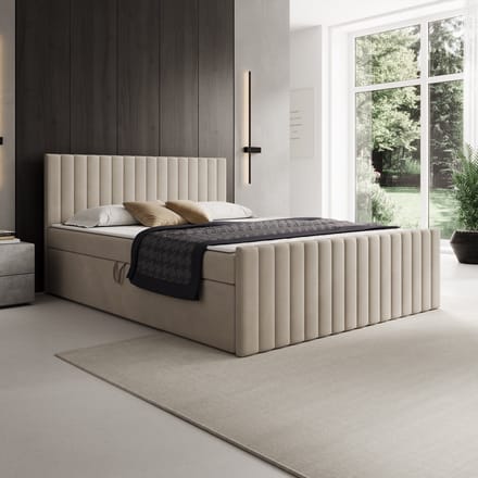 Meubella - Tori - Boxspring met opbergruimte - Stof beige - 160x200 cm
