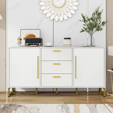 REDOM - Dressoir - Visgraatpatroon En 3 Laden - Modern - Voor Woonkamer - MDF - Wit