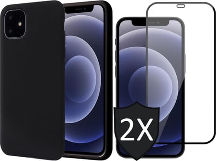 Hoesje geschikt voor iPhone 13 Mini Met 2x Screenprotector - Fluweelzachte Backcover - Zwart