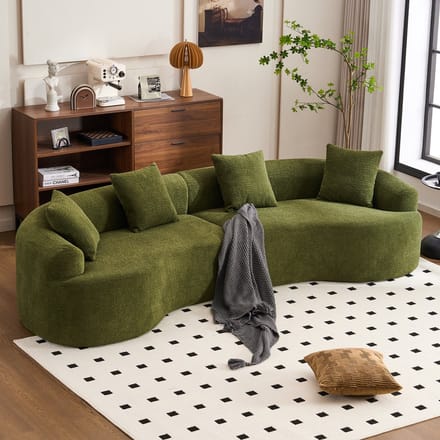 HAUSS SPOLE Modulaire Bank - Gebogen Design - Verplaatsbare Elementen - Voor Woonkamer En Appartement - Chenille Groen