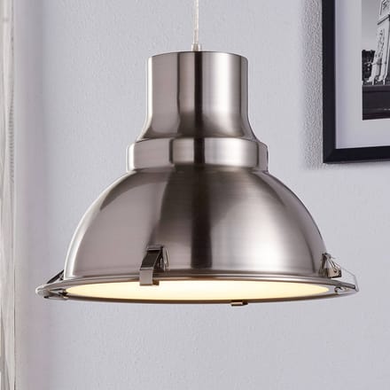 Lindby - hanglamp - 1licht - Metaal, glas - H: 28 cm - E27 - satijn nikkel, mat