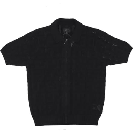 Herensweater met korte mouwen en monogramjacquard met rits, zwart