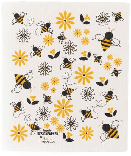 HappyEco Herbruikbare Vaatdoek - Bee Design - Composteerbaar - FSC Cellulose - Katoen - Zonder Microplastics - 1 stuk