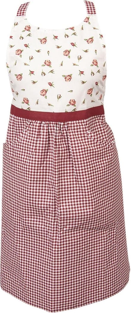 Clayre & Eef Keukenschort 70x85 cm Rood Wit Katoen Rozen BBQ Schort