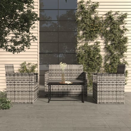 vidaXL - 4-delige - Loungeset - met - kussens - poly - rattan - grijs