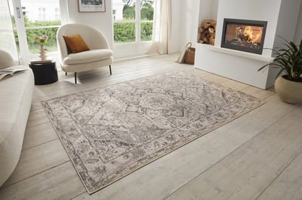 Flycarpets Terrain Designer Laagpolig vloerkleed - Crème / Grijs - 80x200 cm