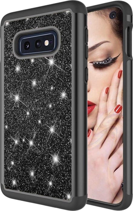 Geschikt voor Samsung Galaxy S10 Plus Backcover - Glitters - Zwart - Shockproof Armor