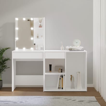 vidaXL - Kaptafel - met - kastje - en - LED's - bewerkt - hout - wit
