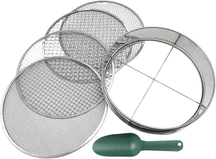 Tuinzeef Set - Grondzeef Zeef - Compost Zeven - Vier Verwisselbare Mates - 30 cm Diameter - Zilver