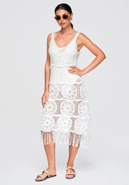 LARICA Jurk - Katoen - Mouwloos - Gebloemd Wit ONESIZE