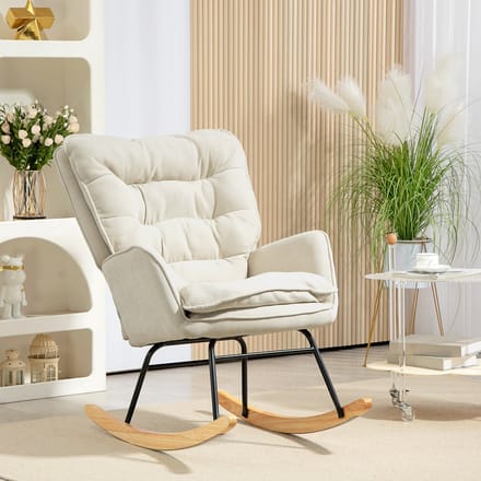 REDOM - Schommelstoel - Zachte Schommelbeweging - Ergonomische Rugleuning - Polyester - Beige - 71 x 98,5 x 97 cm