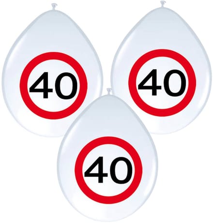 Ballonnen 40 jaar - 8x - stopbord - wit - 40 cm