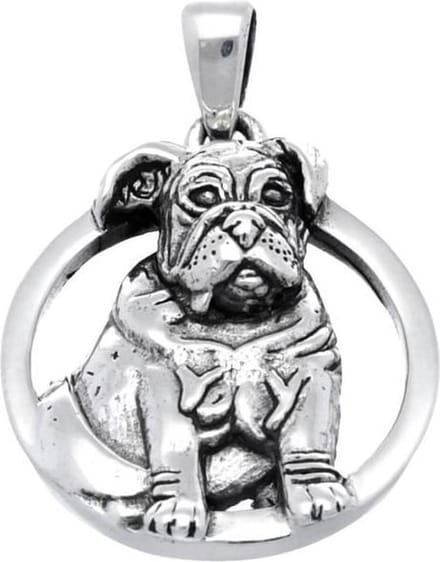 Zilveren Bulldog in cirkel kettinghanger